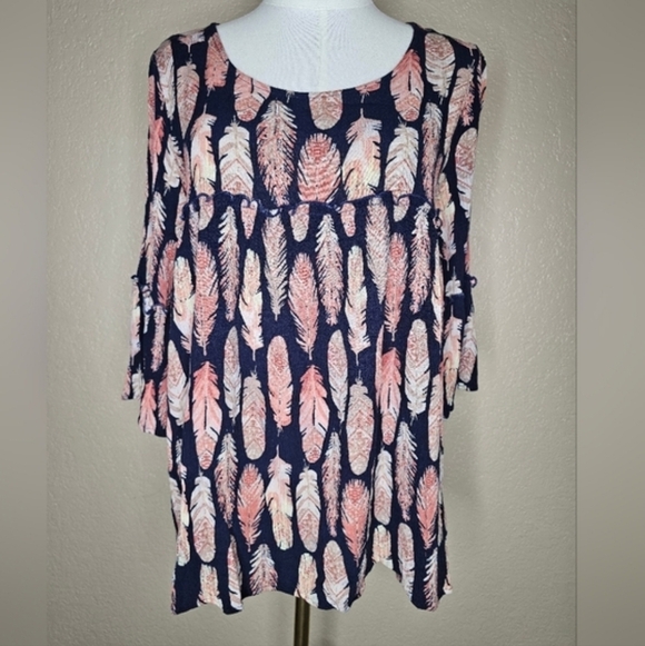 AGNESS & DORA Sway BohoTop Sz‎ M black & Orange Floral Ruffled 3/4 Flare Sleeves - Picture 8 of 8